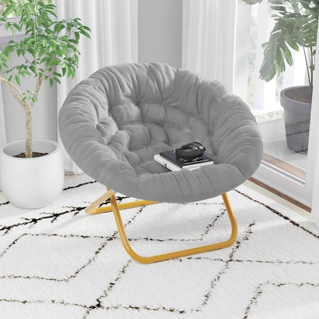 Flash Furniture GraySoft Gold Faux Fur Folding Saucer Chair FV-FMC-025-GY-SGD-GG